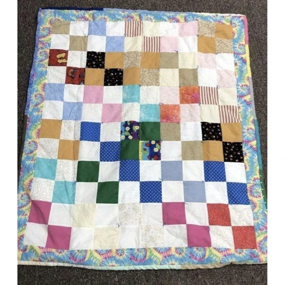 Patchwork Homemade Quit 37x30 Quilt Lap Blanket Vintage Hand Quilted Patchwork